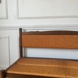 Provençal rustic wood and straw bench