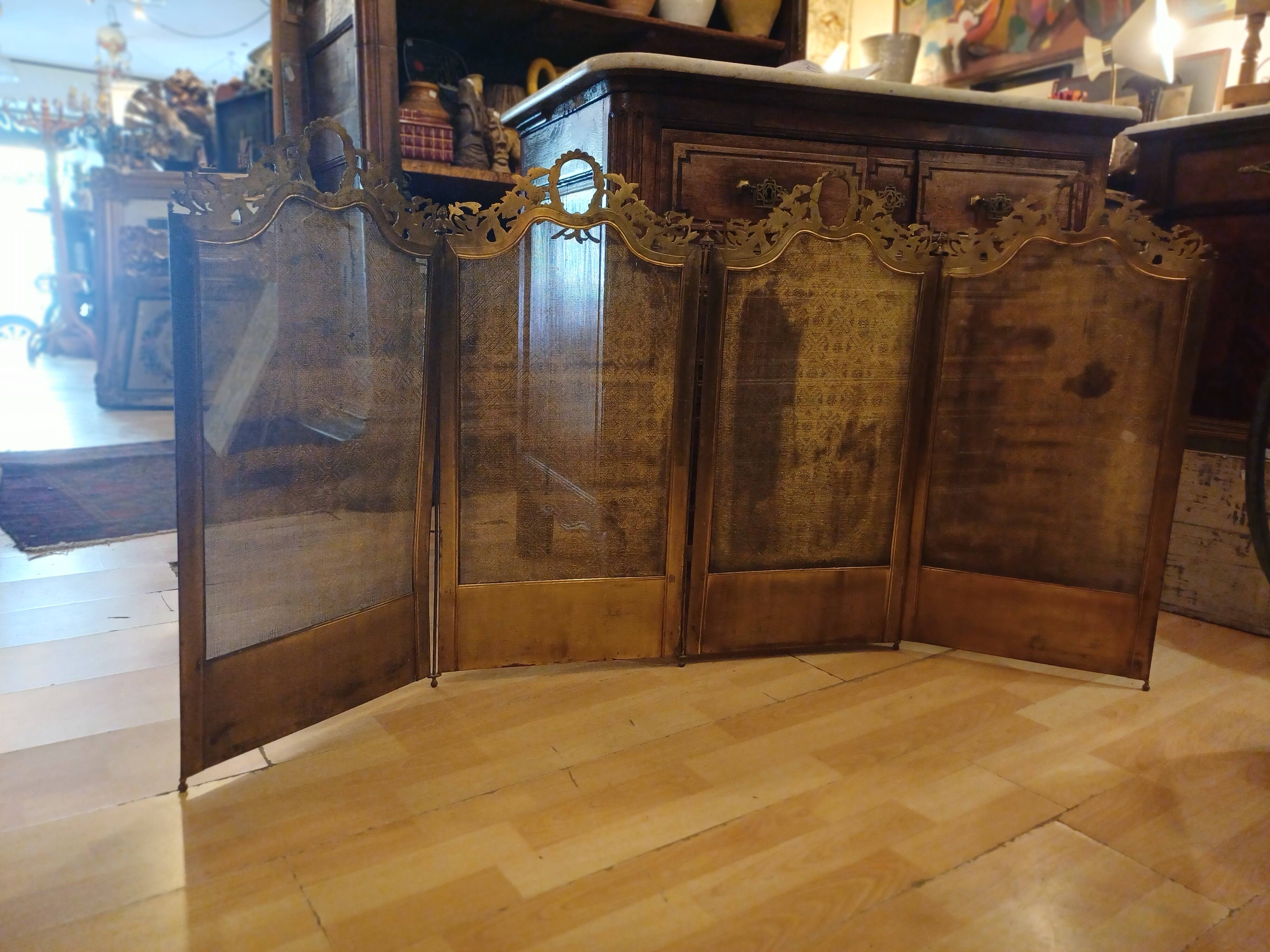 Very Beautiful Fireplace Screen 154 cm/77 cm in Bronze and Brass - Period 1880