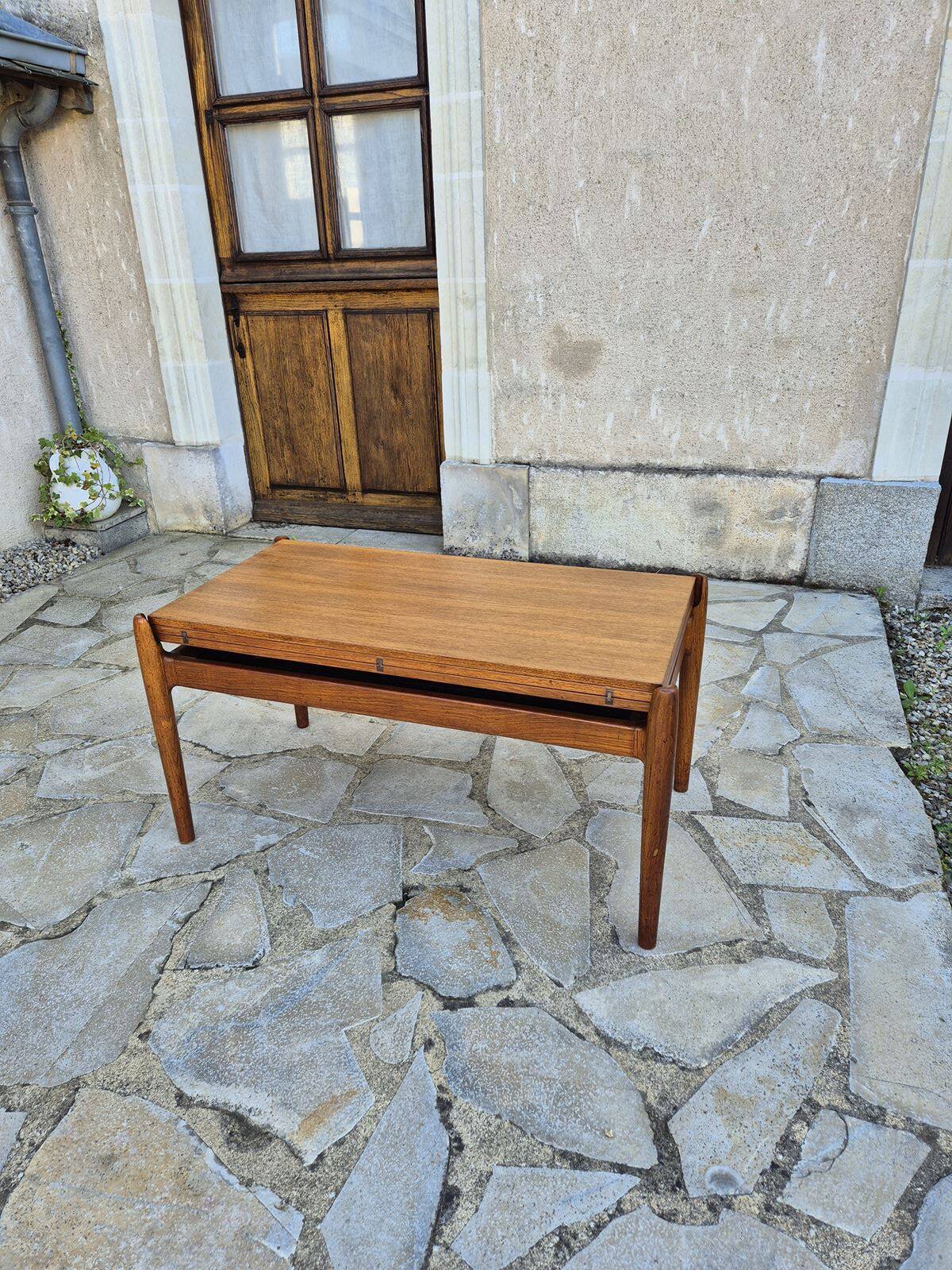 Table basse smorrebrod scandinave en teck vintage