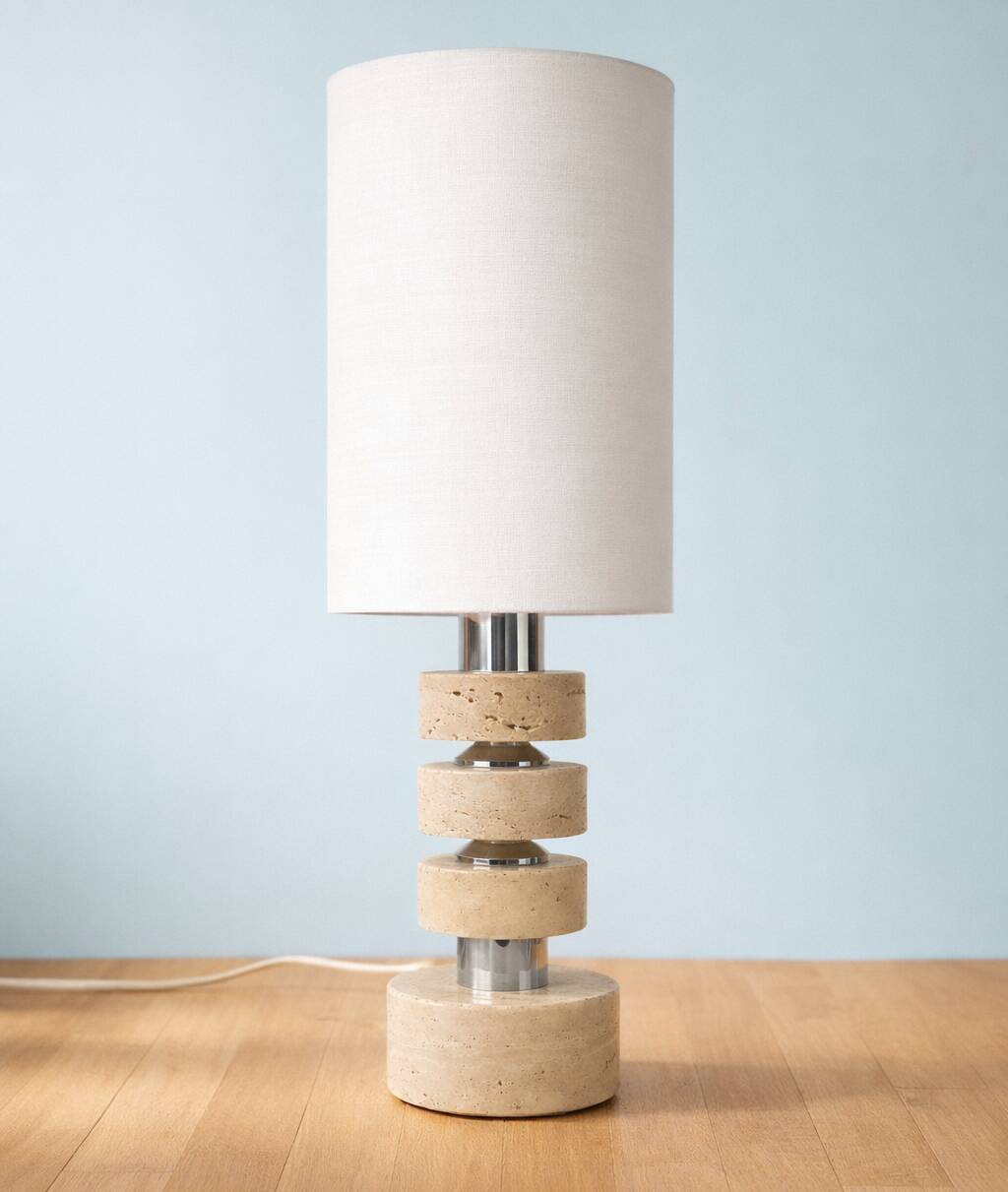 Table lamp in travertine and chrome, Italy, 1970s