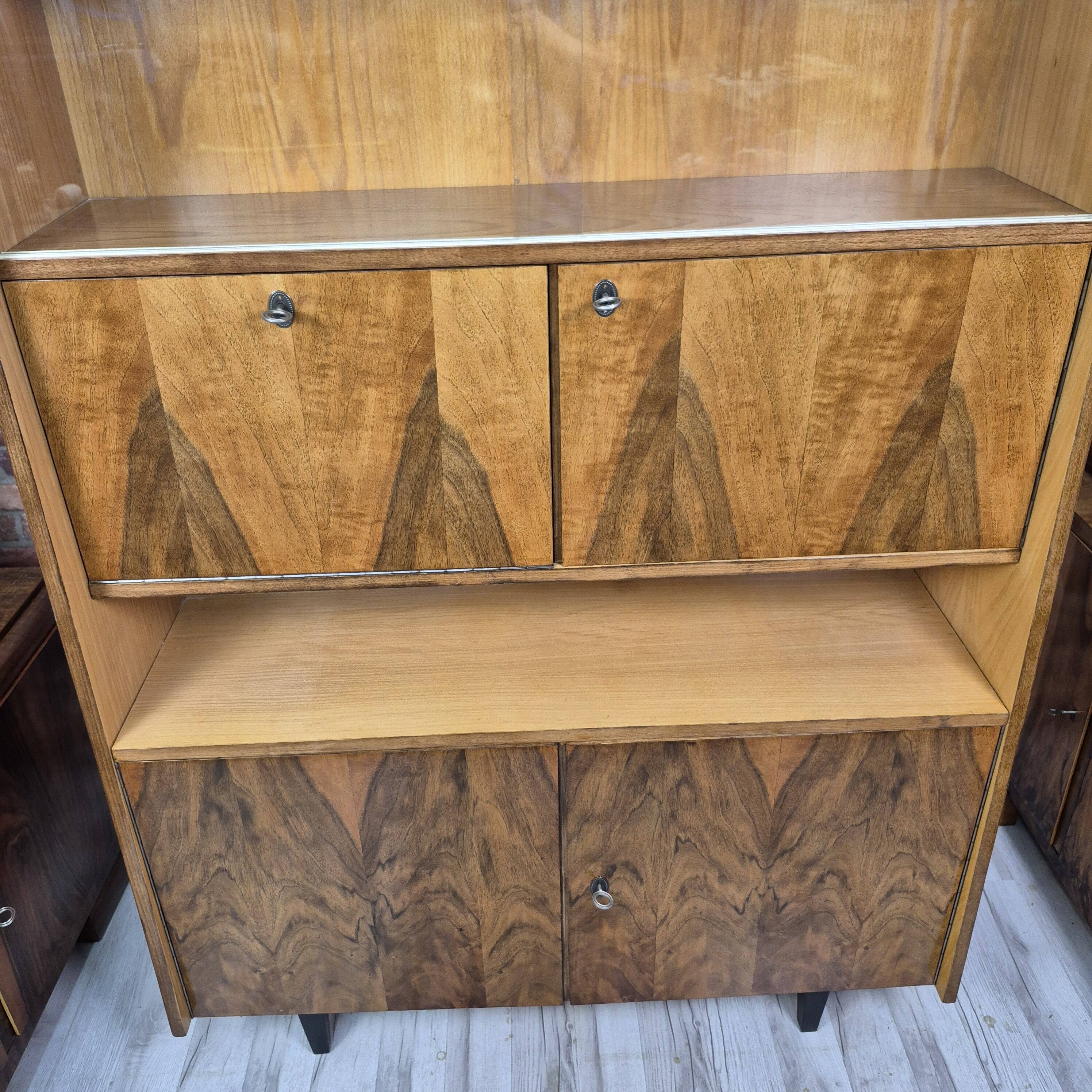 Restored Mid-Century Tapered Highboard Bar Cabinet  in Walnut & Mahogany