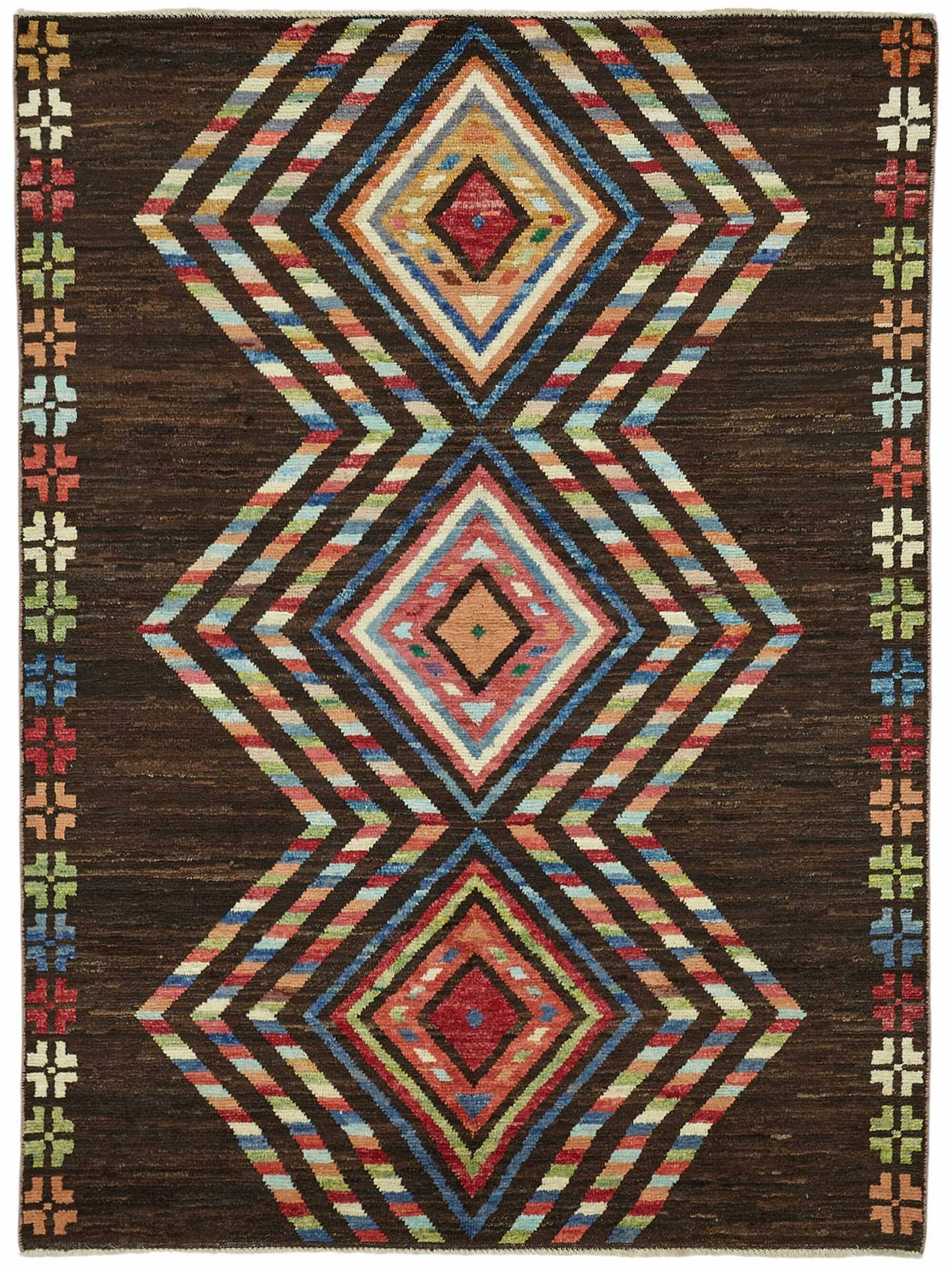 Hand-Knotted Tribal Unique 173 cm x 238 cm Brown Wool Carpet