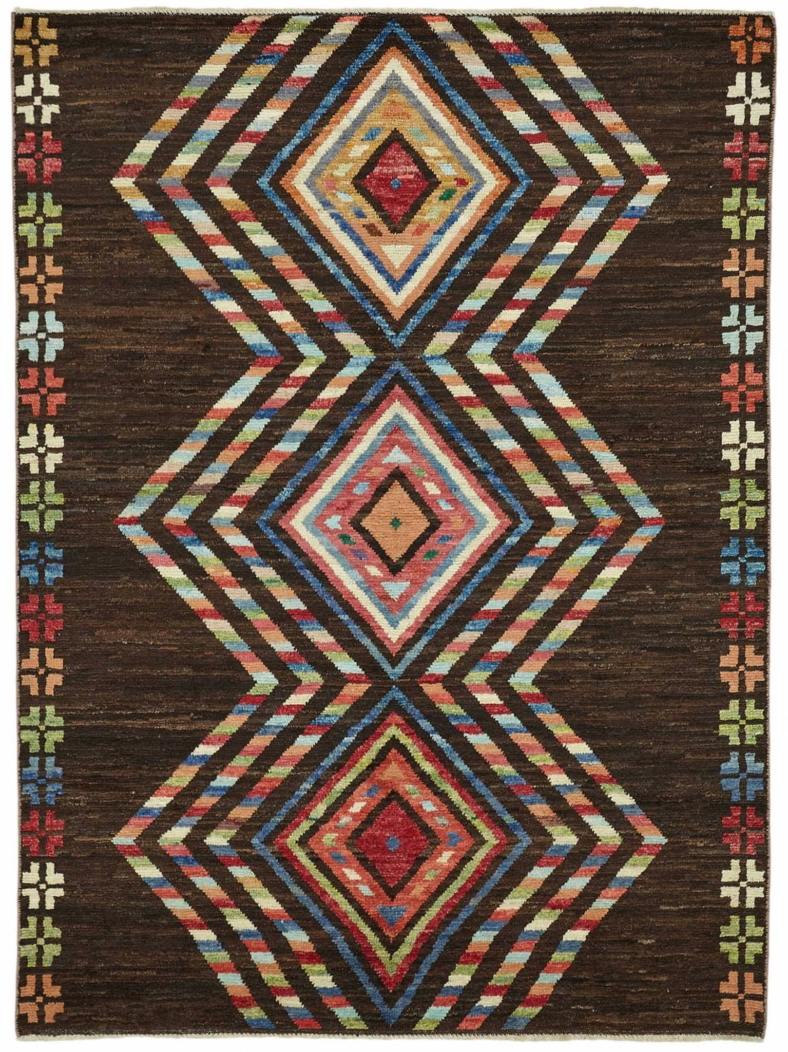 Hand-Knotted Tribal Unique 173 cm x 238 cm Brown Wool Carpet