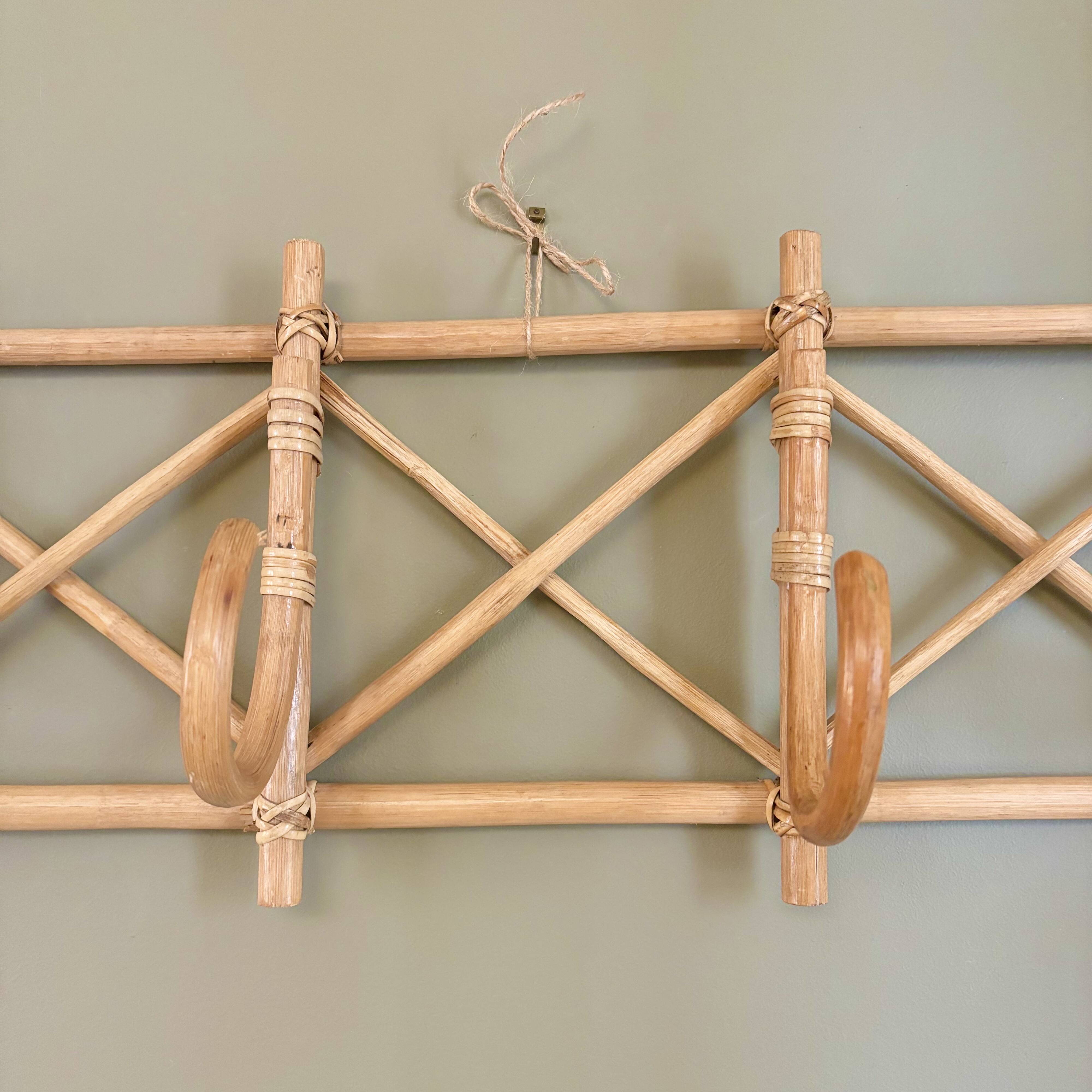 Vintage rattan wall coat rack