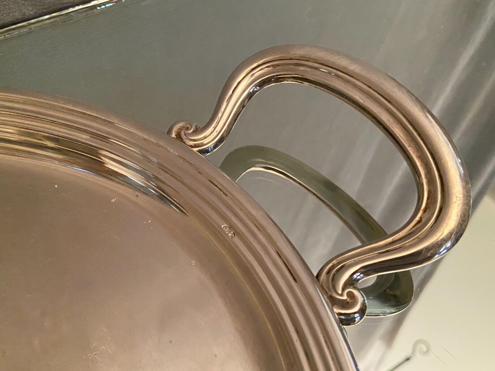 Tray with oval handles in the silver metal Louis-Philippe style