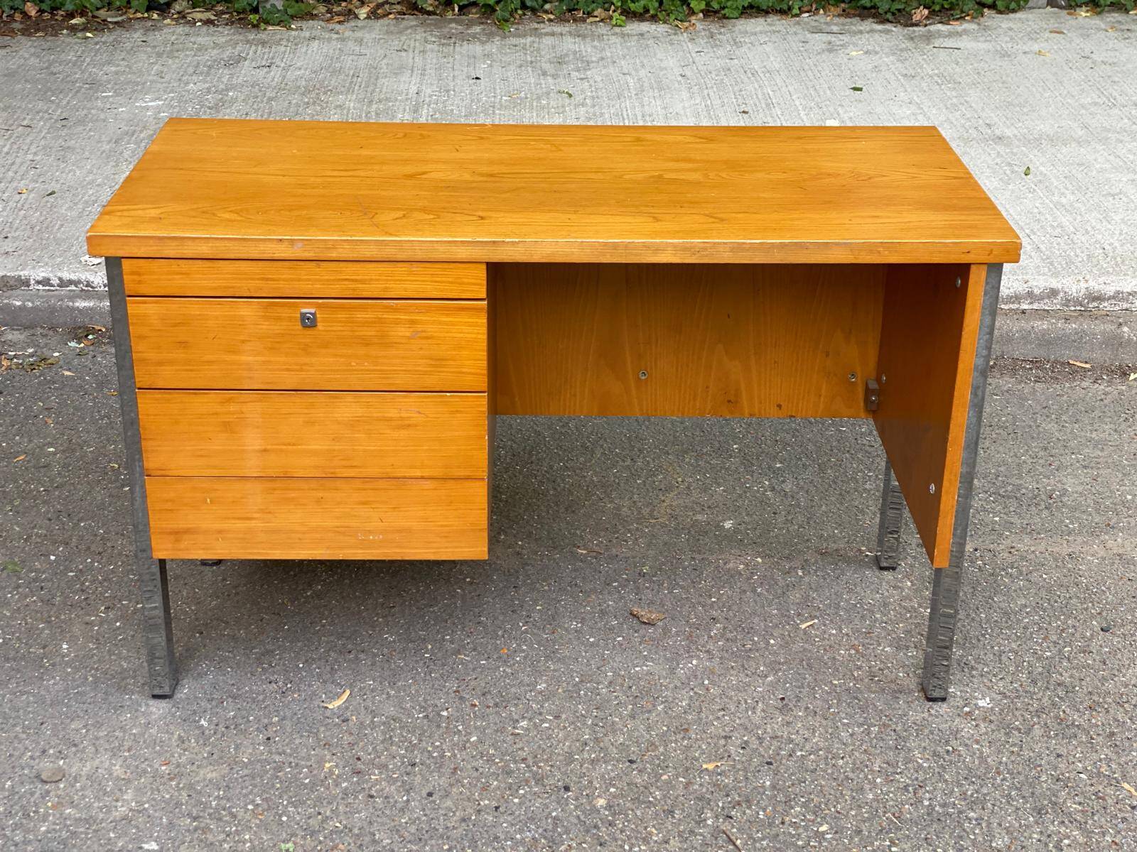 Scandinavian desk in wood and silver steel 1960 with 4 drawers