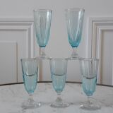 Set of 5 mini champagne flutes in blue glass 60s
