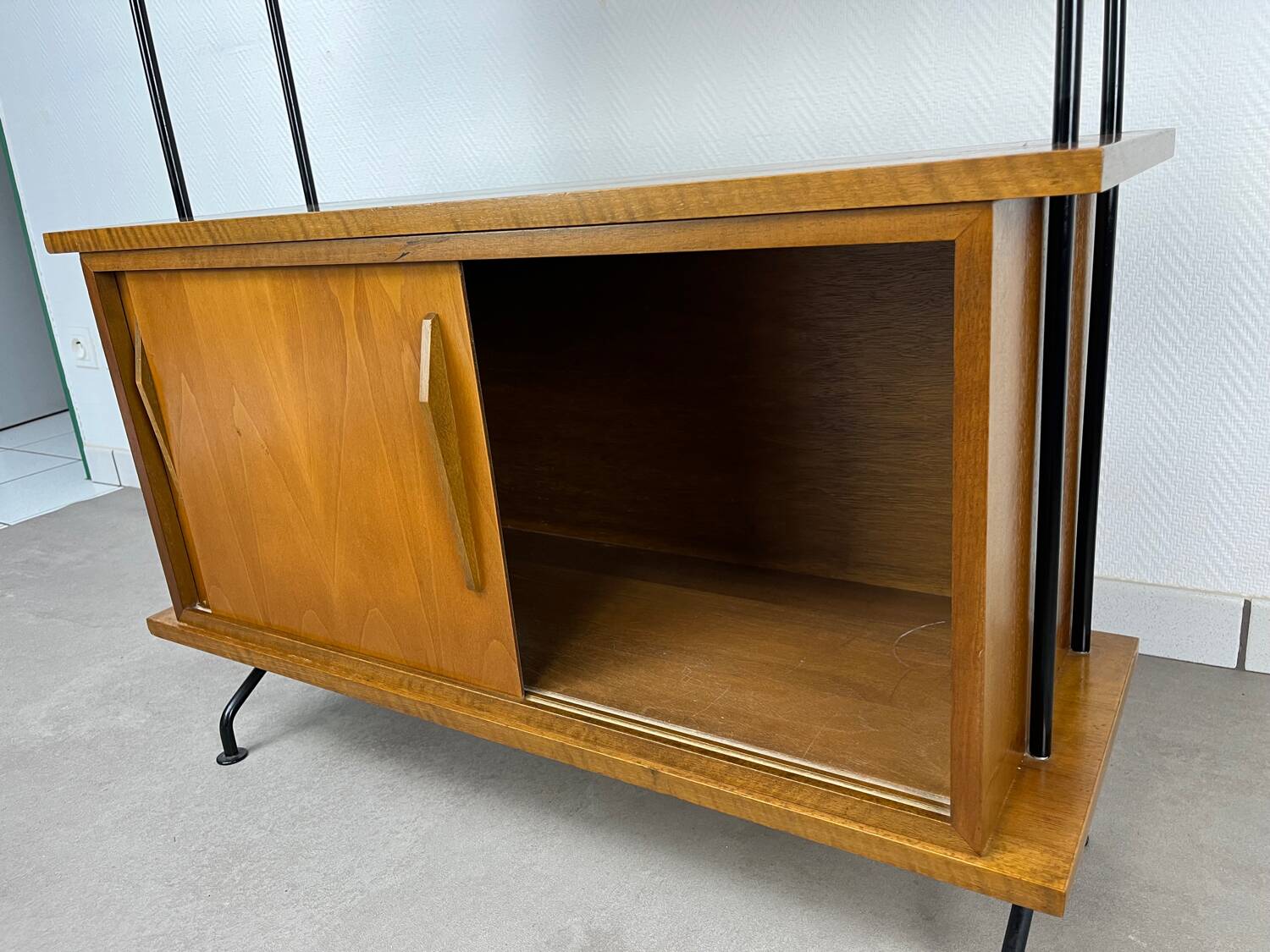 1950s wooden and metal bookshelf shelf