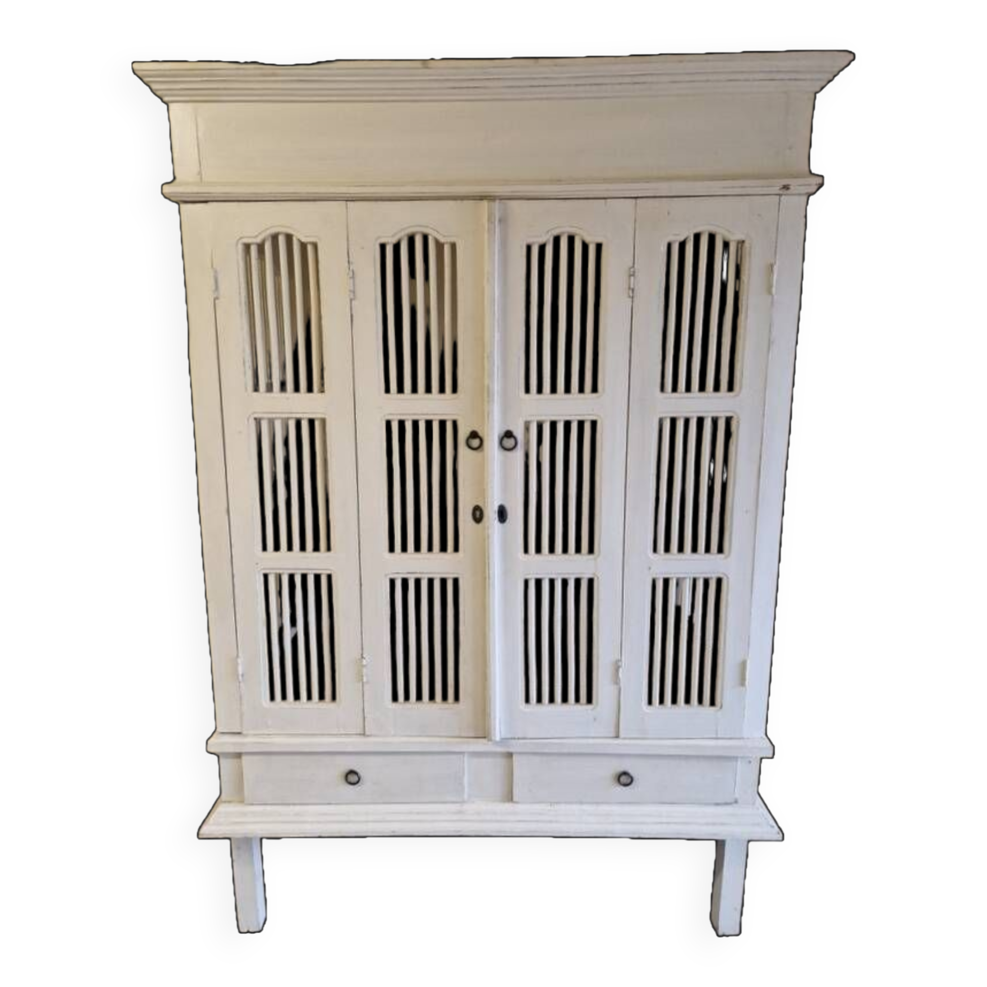 Large wardrobe, storage unit - White painted wood - Colonial, Indonesian
