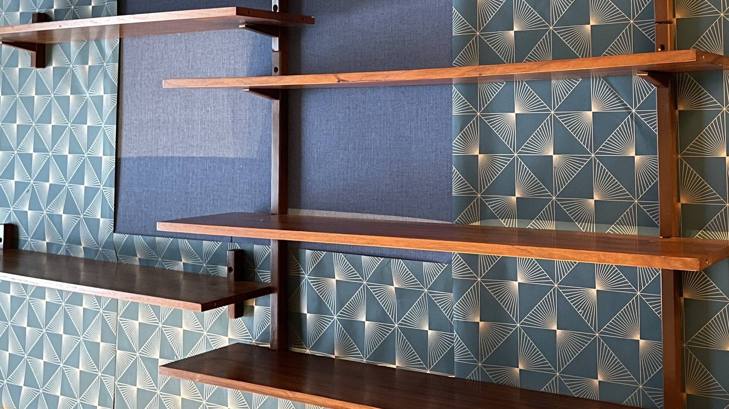 Scandinavian teak wall bookcase 1.8m x 1.1m