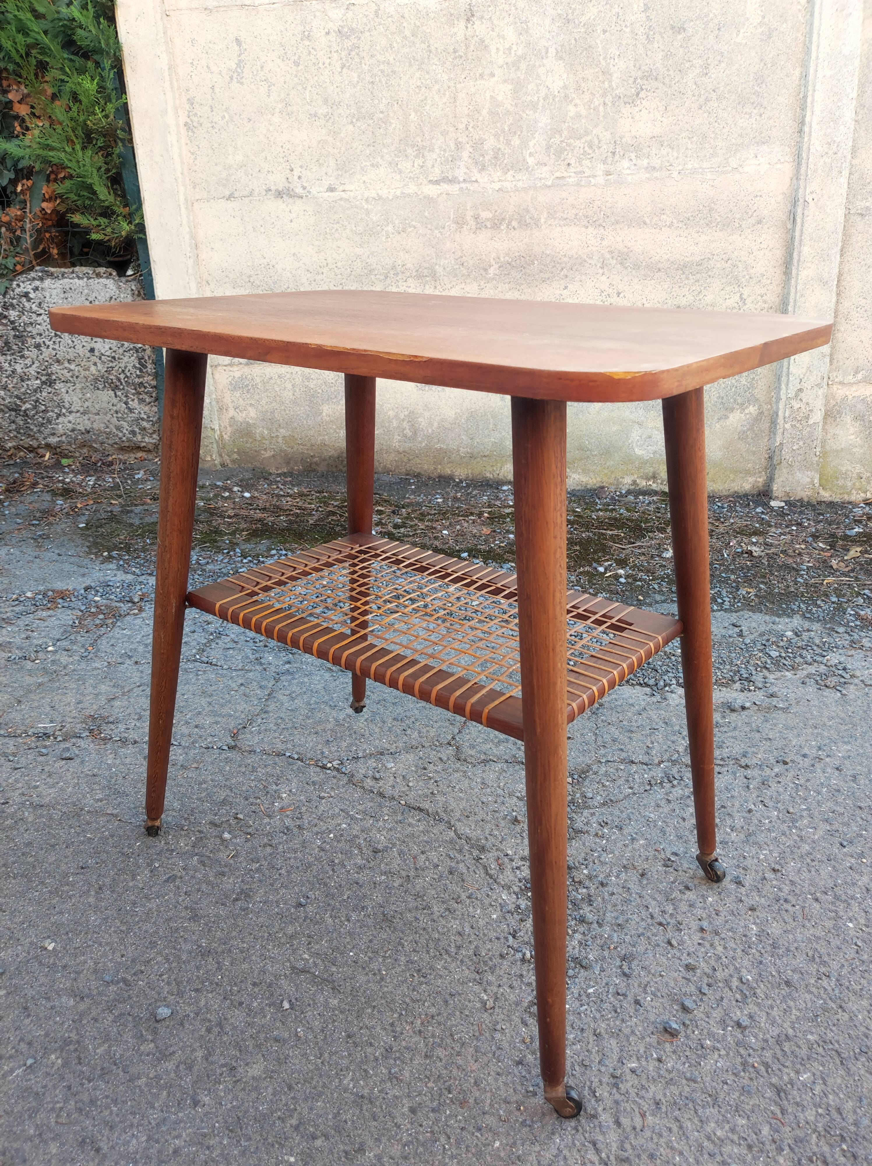 Dessert table with wheels legs compass vintage Scandinavian design