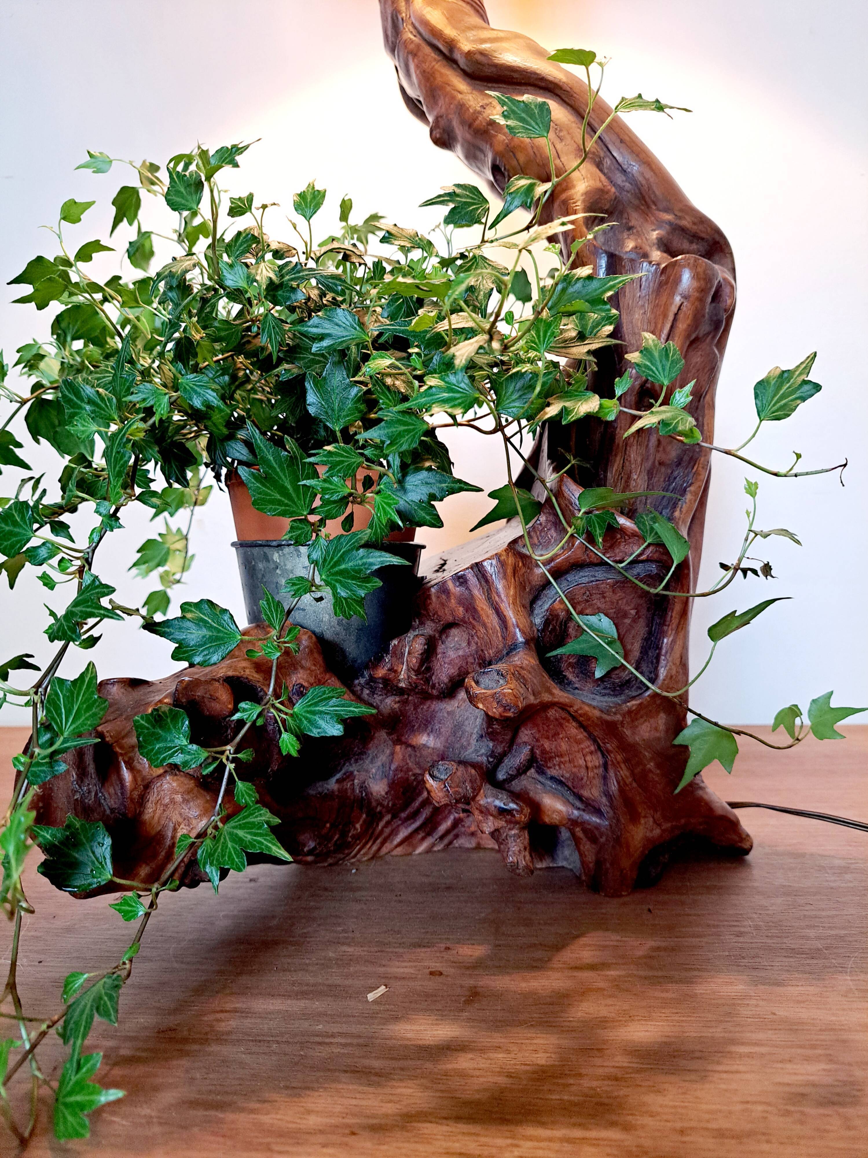 Brutalist lamp in olive wood 1970