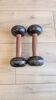 Vintage 2 kg cast iron and wood dumbbell set