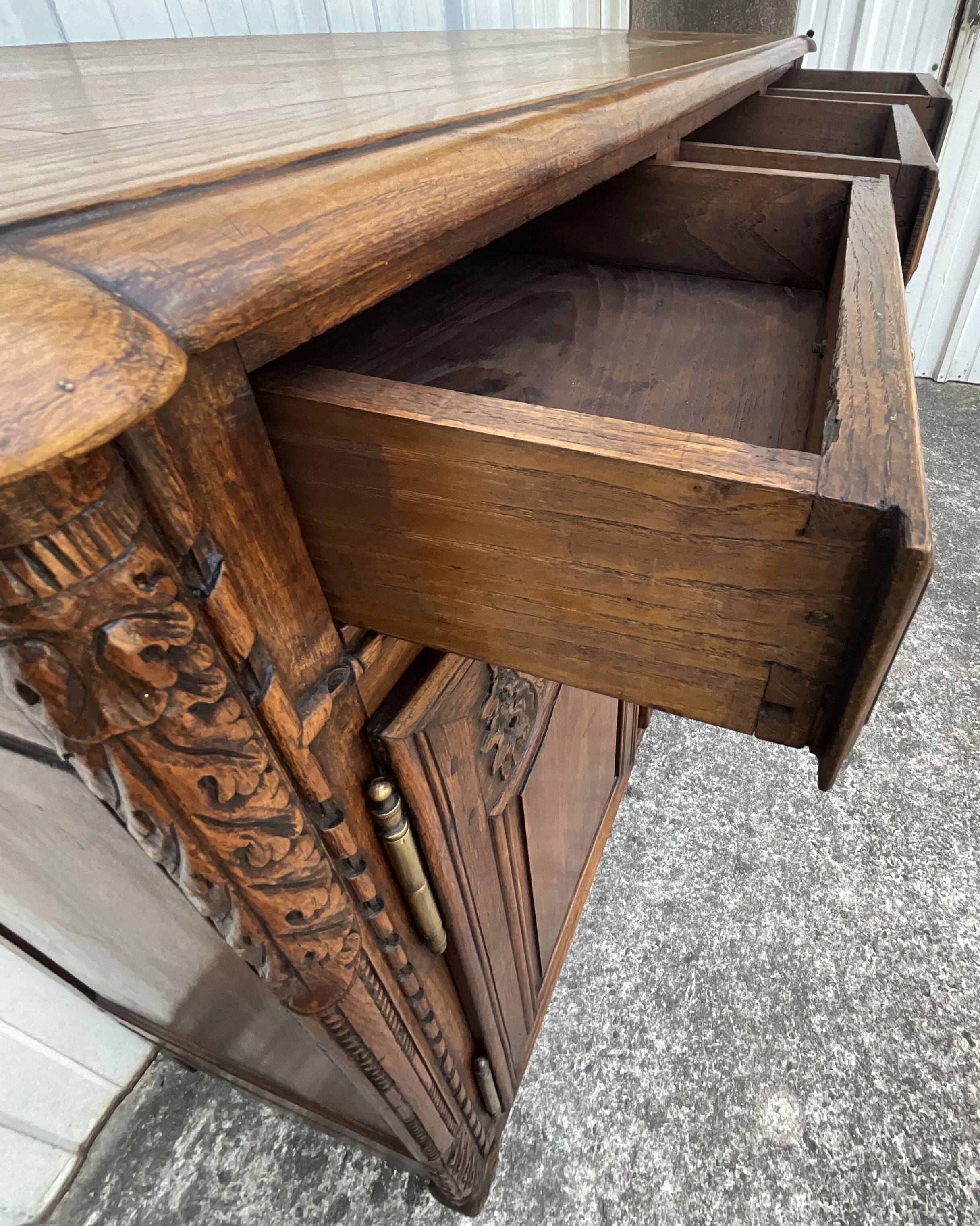 Louis XV style sideboard in solid oak, country style, 19th century