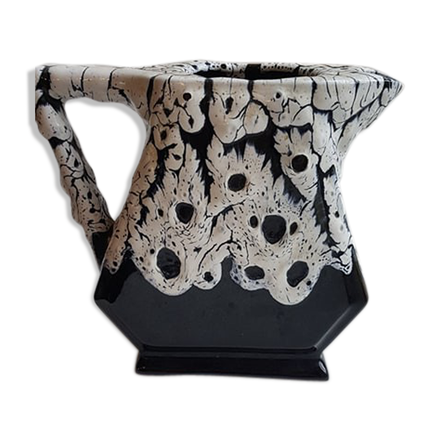 Pitcher in black and white ceramic Samoens Vallauris style