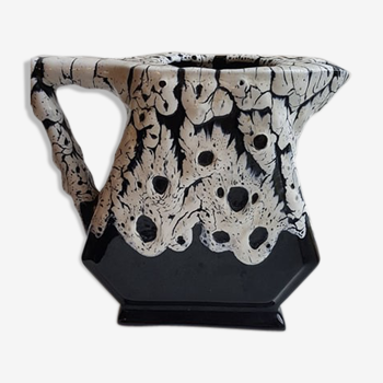 Pitcher in black and white ceramic Samoens Vallauris style