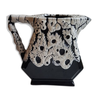 Pitcher in black and white ceramic Samoens Vallauris style
