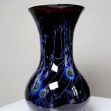Large vintage purple art glass vase with silver glitter inclusions.