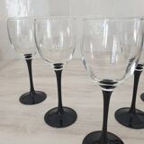 5 Luminarc black stem wine glasses