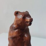 Paire de serre-livres vintage en bois sculpté à la main, décor ours