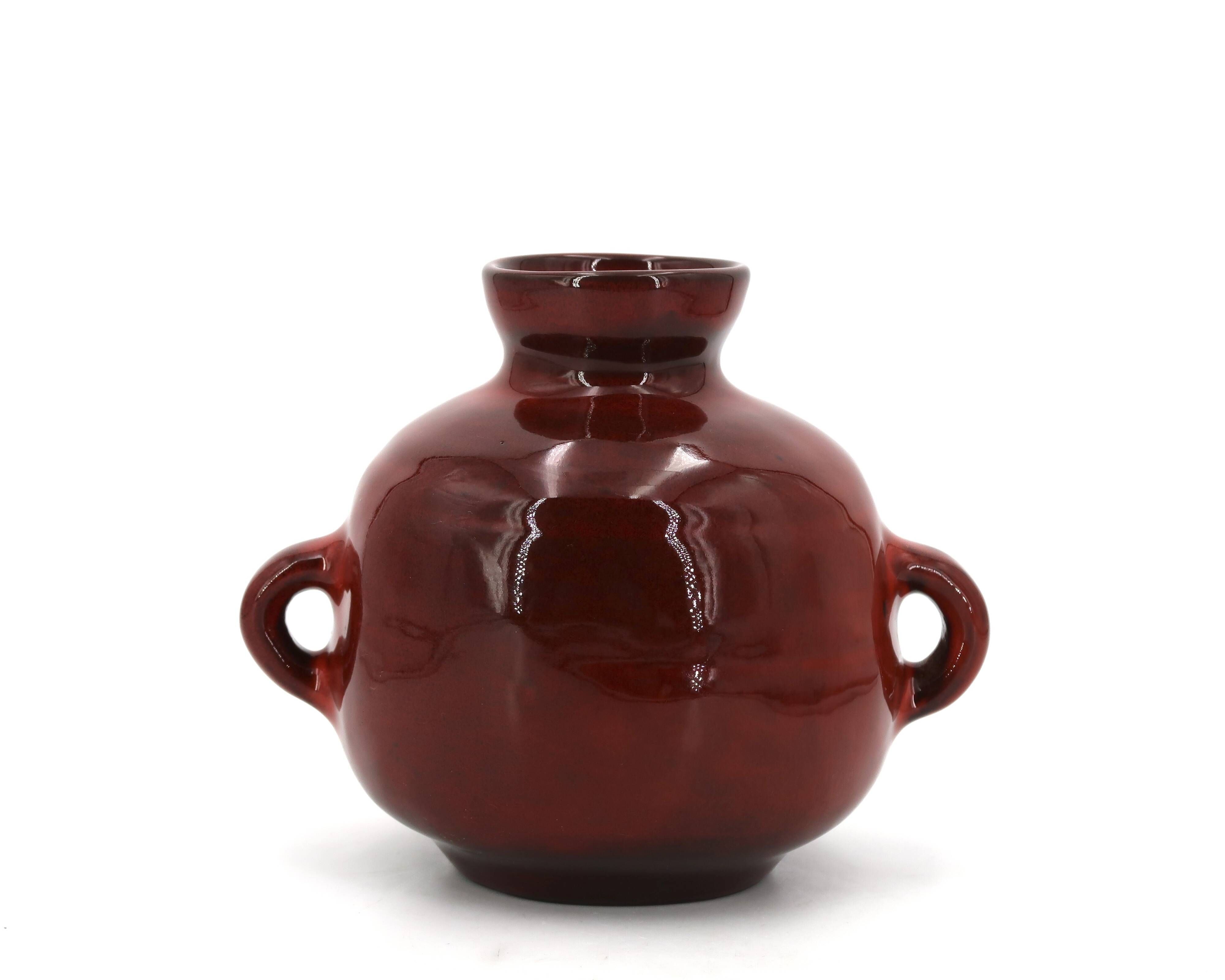 Blood red ceramic vase with handles by Max Idlas, 1960s.