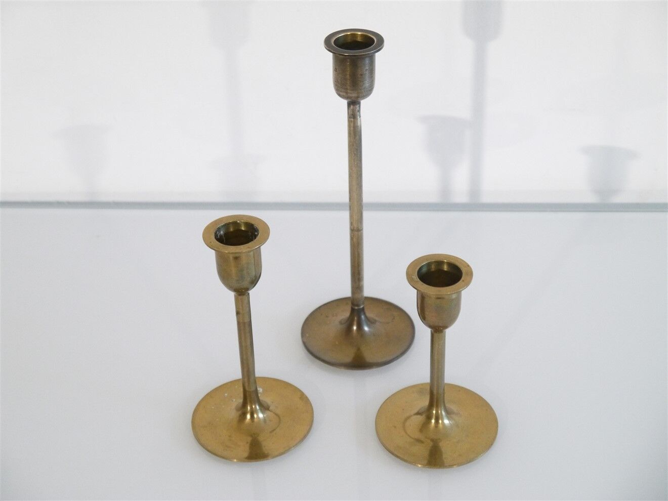 Set of 3 scandinavian brass candlesticks 1960