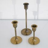 Set of 3 scandinavian brass candlesticks 1960