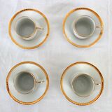 4 Limoges gold outline mocha cups + saucers