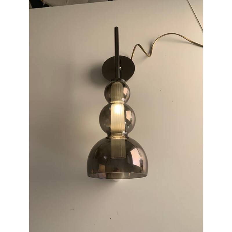 Set of Two Contemporary Smoked in Black Nickel Wall Sconces