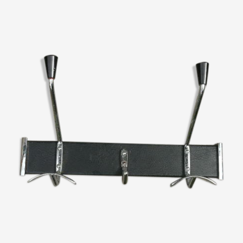 coat rack chrome metal and imitation leather 3 hooks