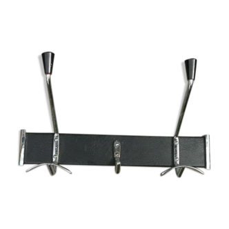 coat rack chrome metal and imitation leather 3 hooks