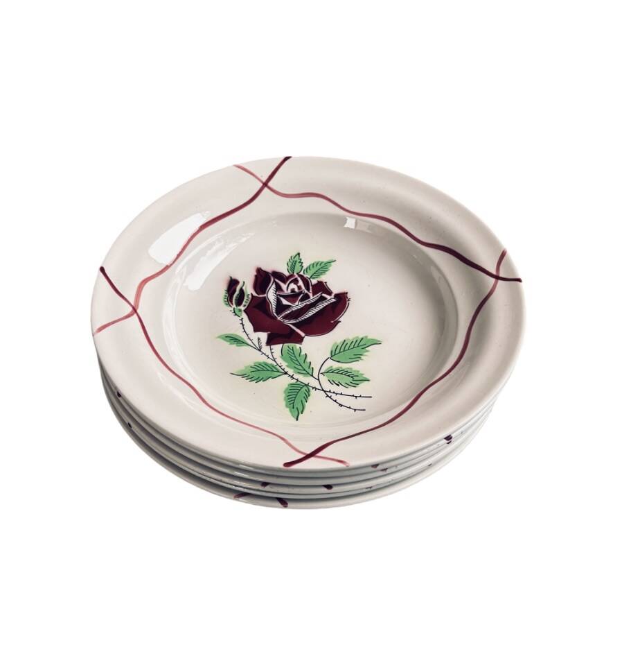 Set of 6 deep plates Saint-Amand "Dominique" 1950s Hand Decorated