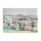 Watercolor painting maurice thevenin (1895-1967) "from santenay" burgundy