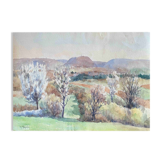 Watercolor painting maurice thevenin (1895-1967) "from santenay" burgundy