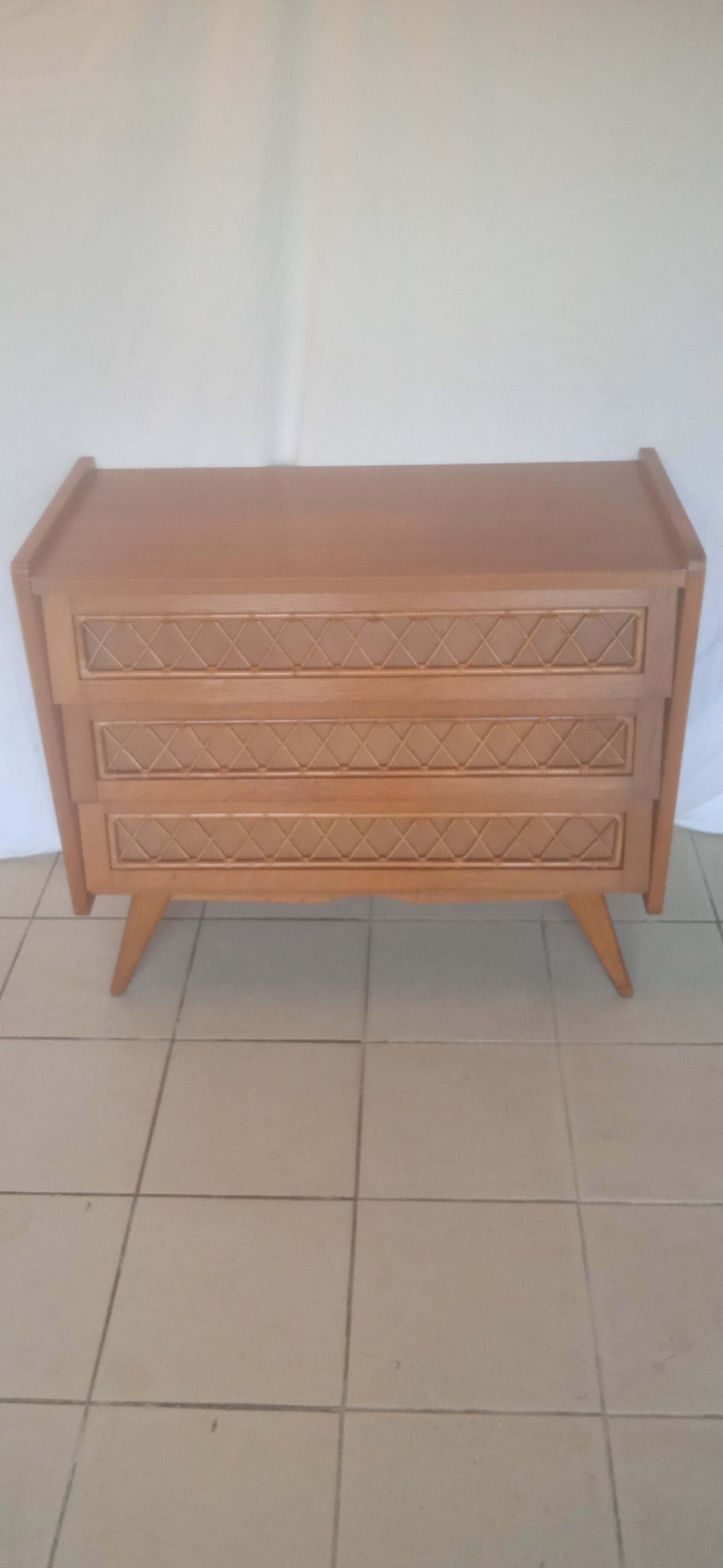 Vintage wood and rattan chest of drawers