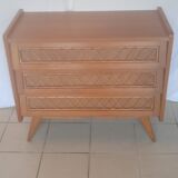 Vintage wood and rattan chest of drawers