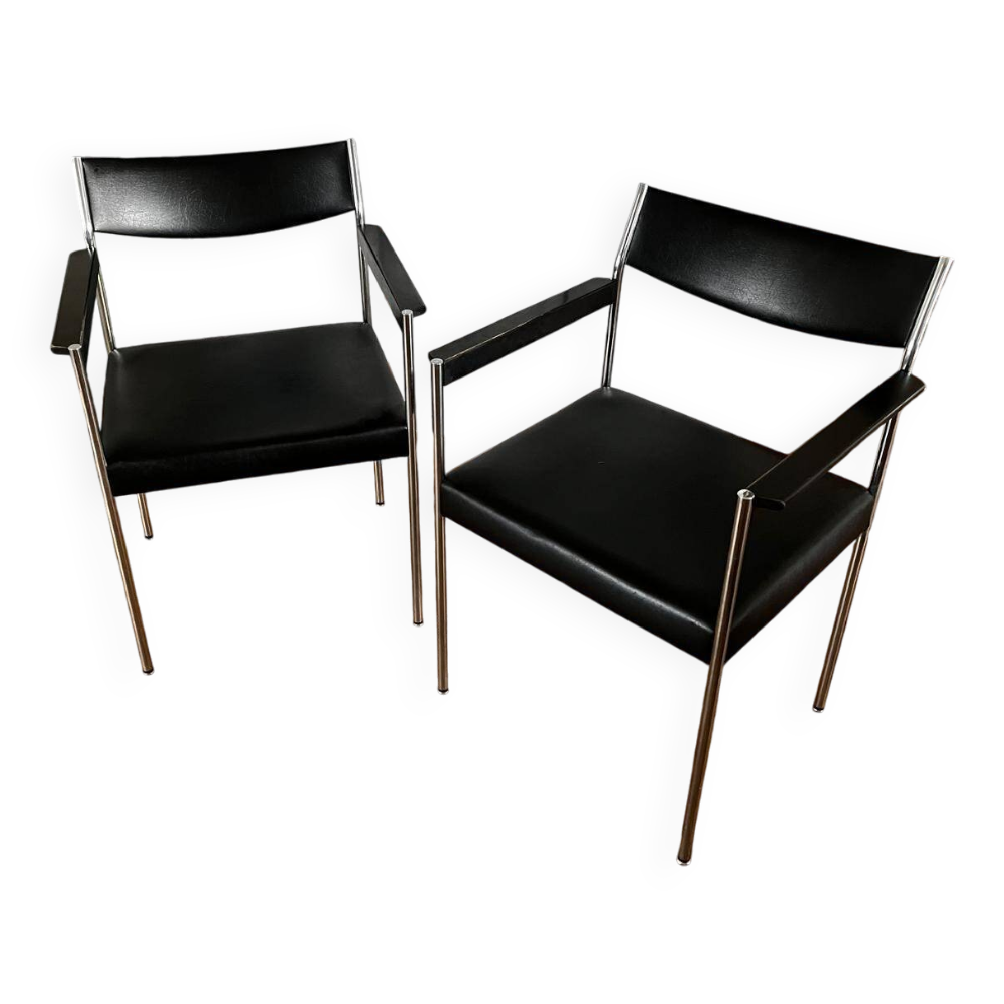 Pair of vintage leather and chrome armchairs