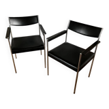 Paire de fauteuils vintage en cuir et chrome