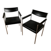 Paire de fauteuils vintage en cuir et chrome