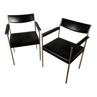 Paire de fauteuils vintage en cuir et chrome