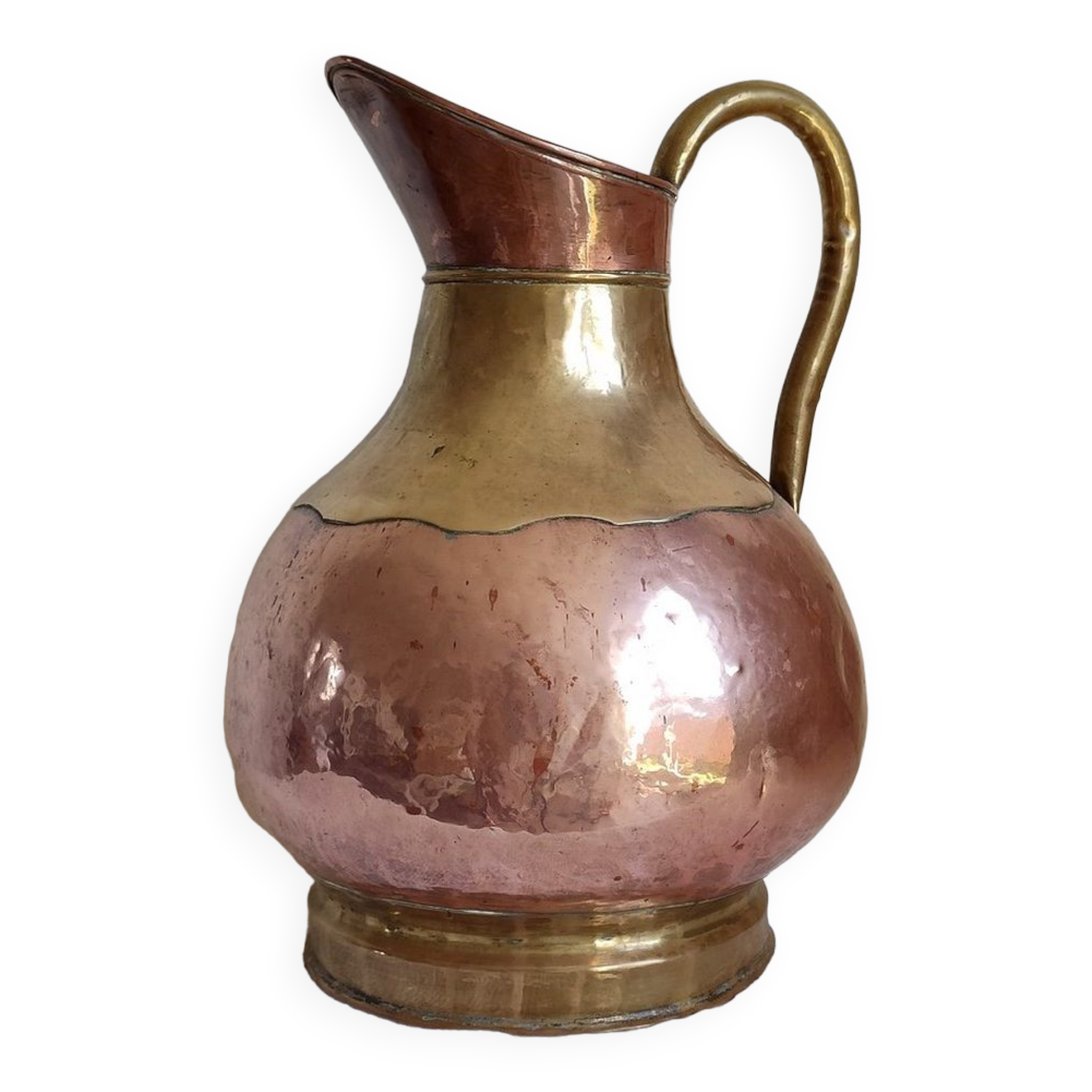 Copper and brass pitcher