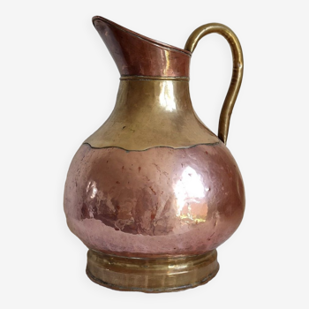 Copper and brass pitcher