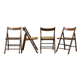 4 chaises pliantes vintage en bois et cannage