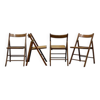 4 vintage folding chairs in wood and cane