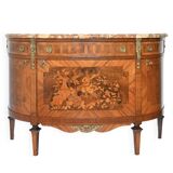 Louis XVI style half-moon marble marquetry sideboard