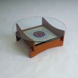 Mid-century round coffee table with ceramic tiles