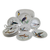 Service modèle oiseaux en faïence polychrome Gien peinte à la main