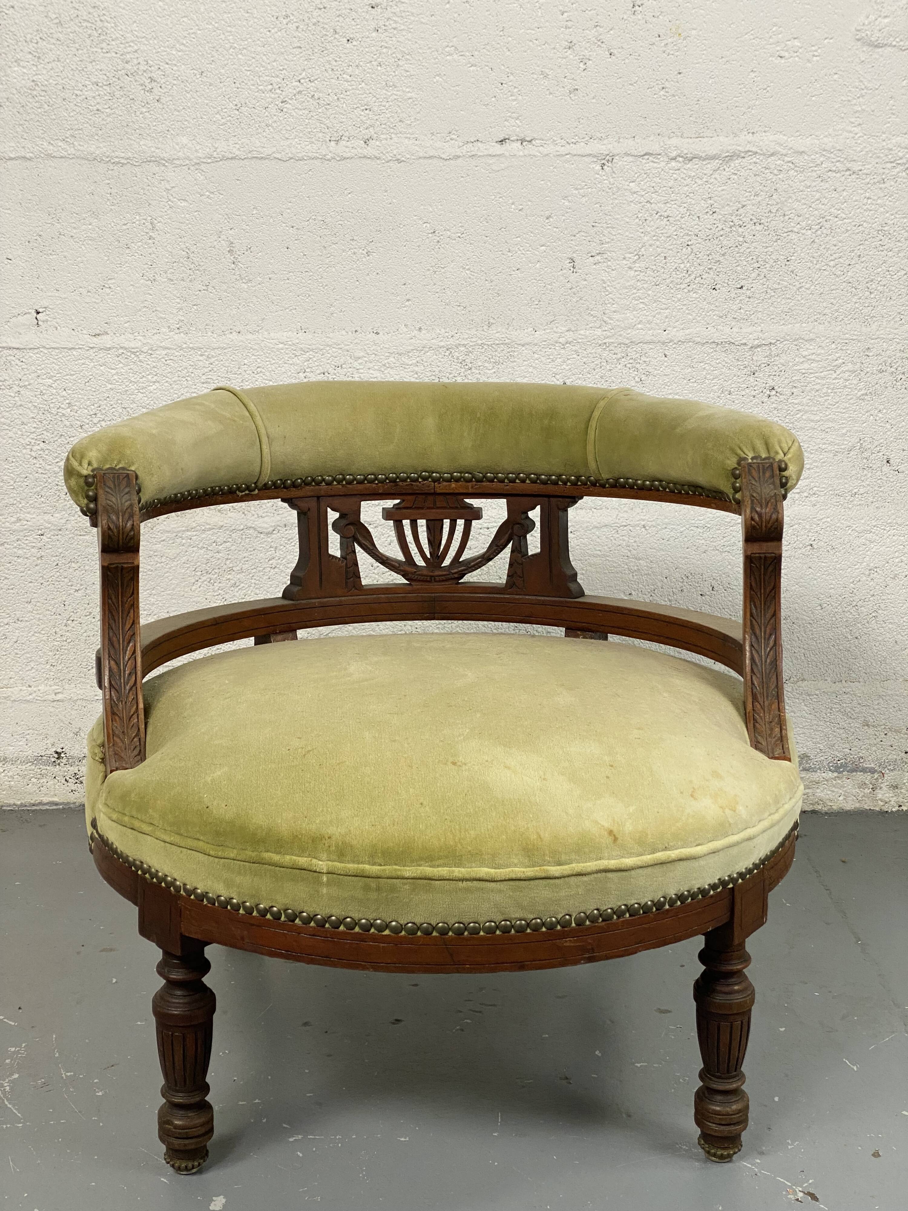 Fauteuil empire velours vert ancien