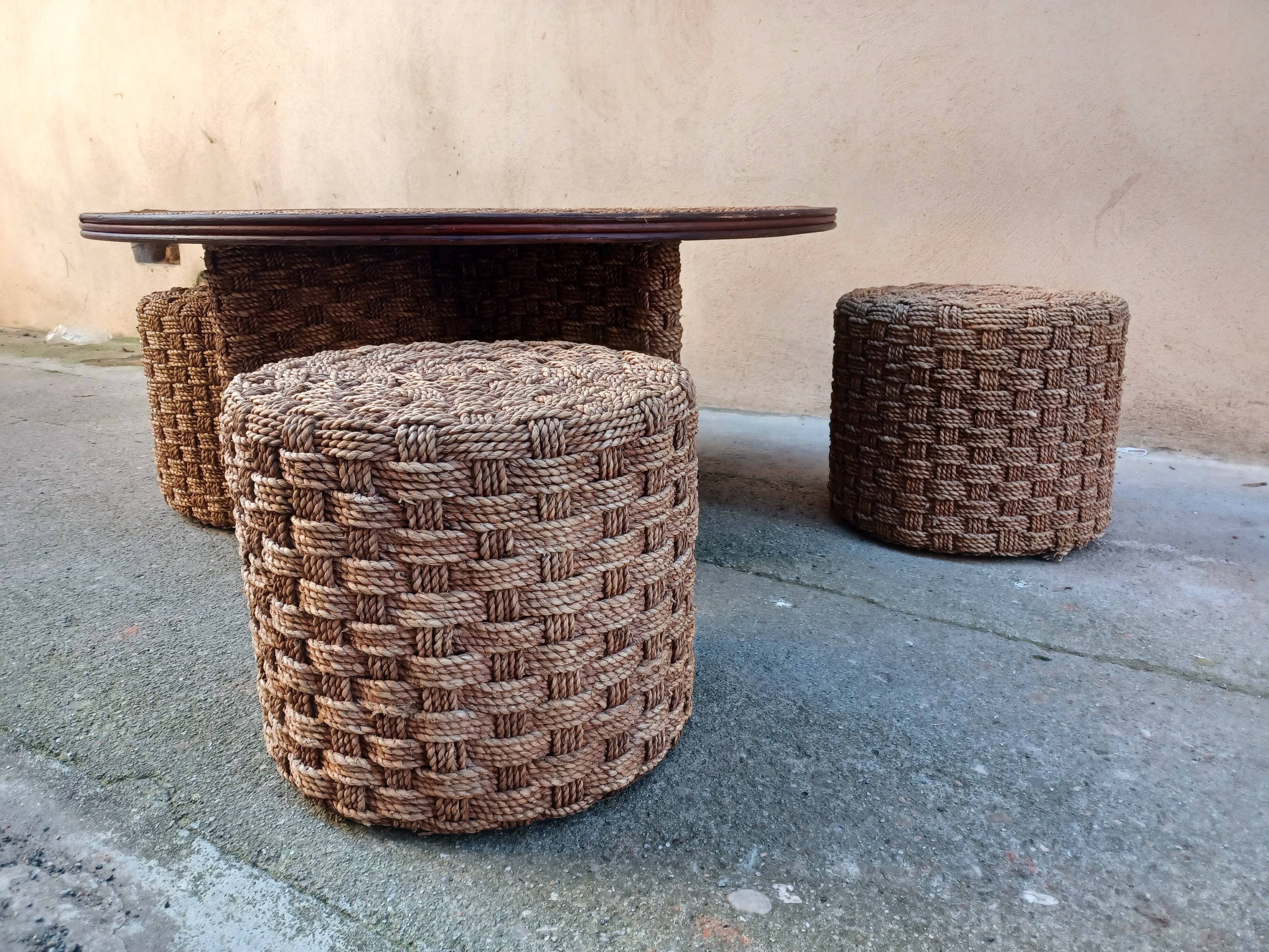 Coffee table and rope stools
