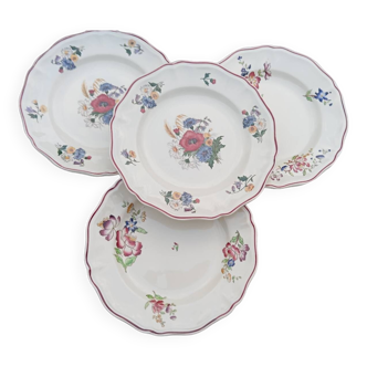 4 assiettes plates anciennes Sarreguemines modèles Agreste et Strasbourg